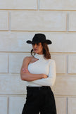 Brown one-shoulder sweater