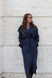Blue trench coat with belt
