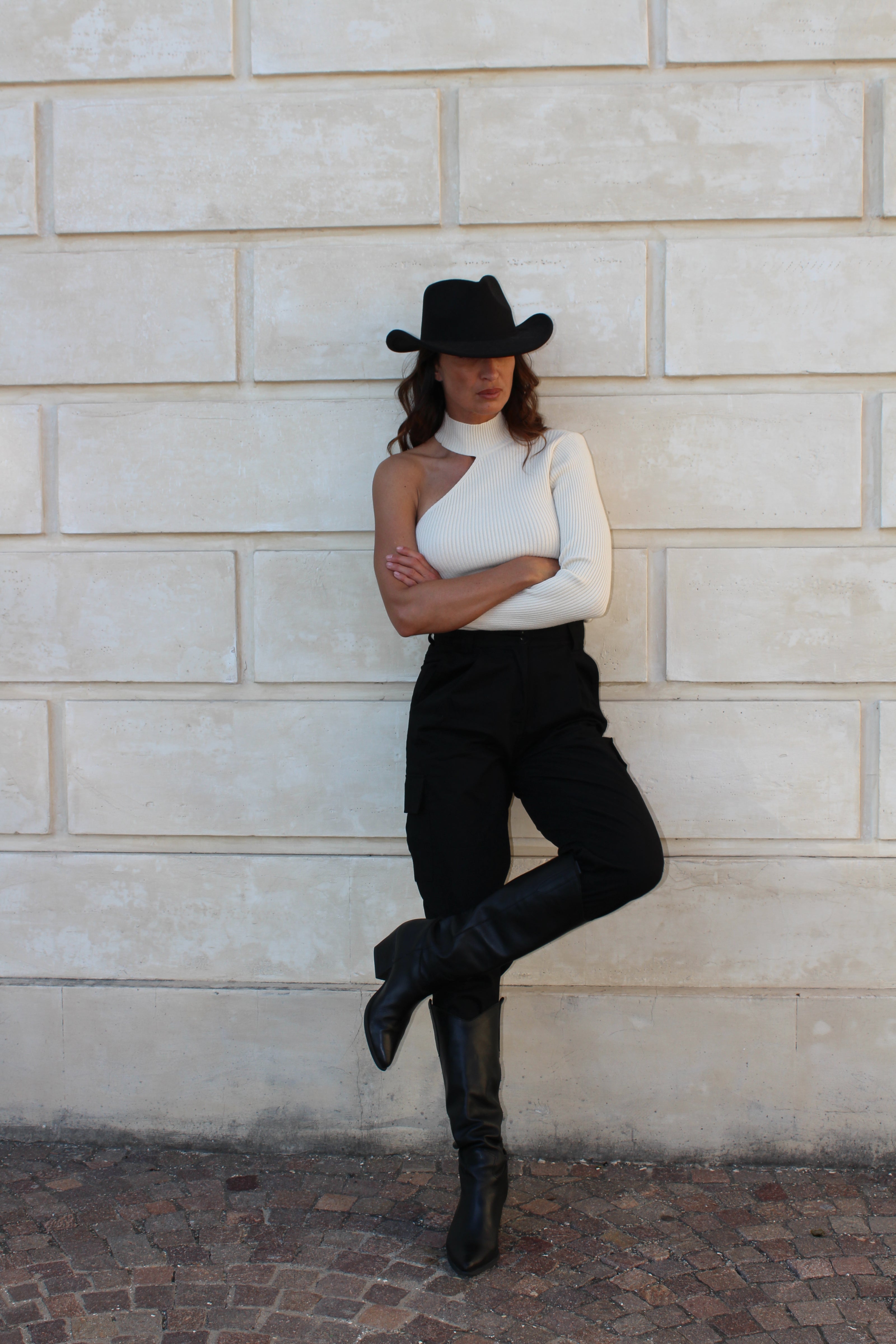 Cream one-shoulder sweater